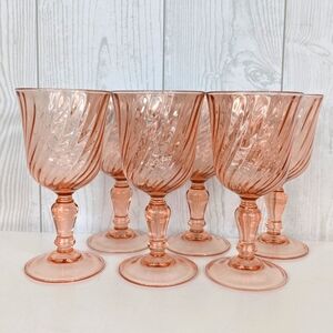 Wine Water Glasses Arcoroc Luminarc Rosaline Pink Swirl Goblets France Set Of 6